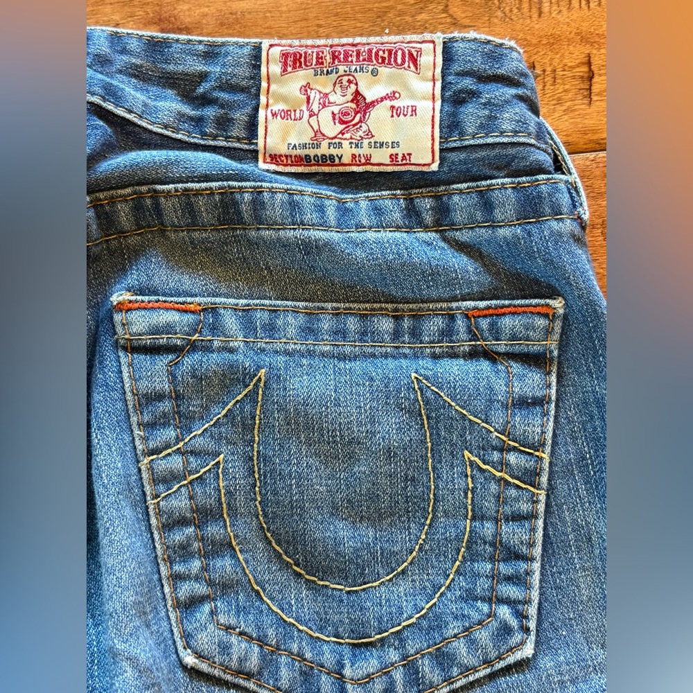 True Religion Light Blue Flare Distressed Jeans Size 27 (US size 4). - Picture 5 of 6